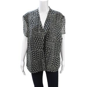 Tamotsu Women Kimono Blouse Black Silk Paisley V-Neck Short Sleeve Size 20W